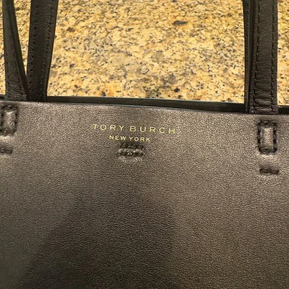 Tory Burch Block T Mini Tote Bag Black Leather 2-way Crossbody Handles - Picture 9 of 16